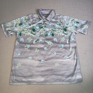 Tommy Bahama Island Zone Men's XL Gray Floral Golf Stretch Performance Polo